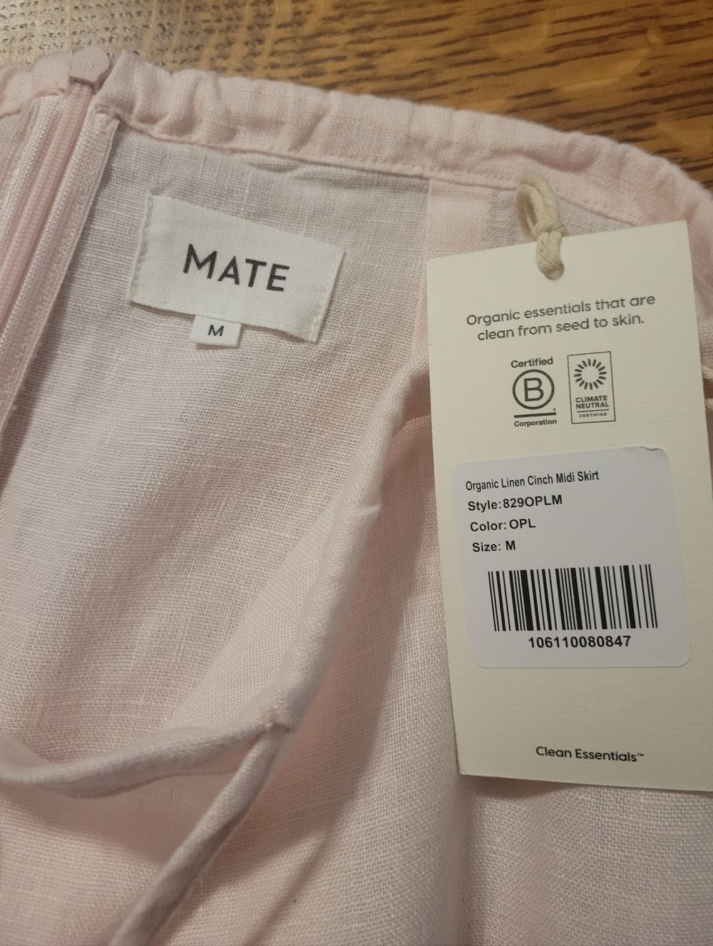 Mate the Label Organic Linen Cinch Midi Skirt - Pale pink (Opal) - Picture 6 of 7